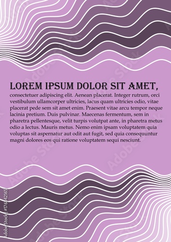 Flyer background abstract in light purple color with horizontal wavy lines and dark areas, place for own message