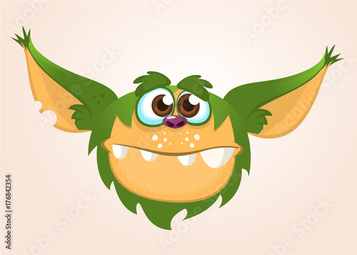 Cartoon cute happy monster. Vector illustration of gremlin monster