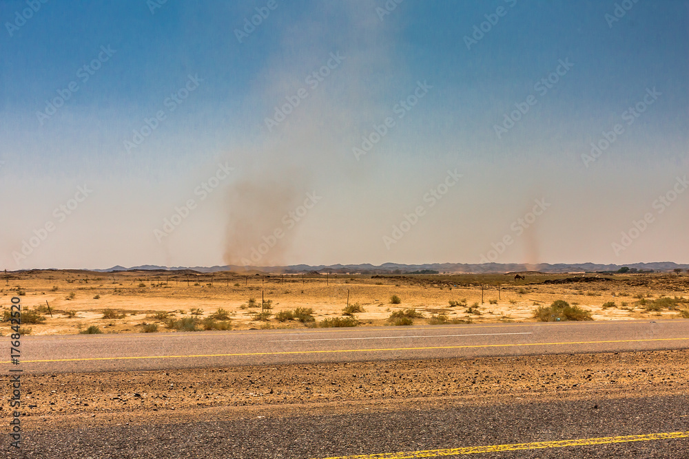 Whirlwinds in a desert walley, Riyadh Province, Saudi Arabia