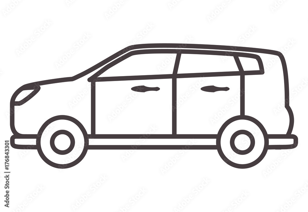 Car hatchback in linear style.Icons with the vehicle.Transportation outline style.Design element for the websites, leaflets, car services, travel companies, children's goods and toys. Car hatchback in linear style.Icons with the vehicle.Transportation outline style.Design element for the websites, leaflets, car services, travel companies, children's goods and toys.