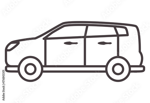Car hatchback in linear style.Icons with the vehicle.Transportation outline style.Design element for the websites, leaflets, car services, travel companies, children's goods and toys.