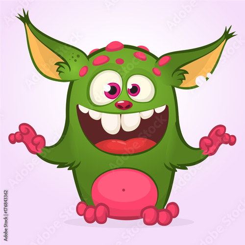 Cartoon laughing green monster. Vector illustration of green  monster isolated. Halloween design