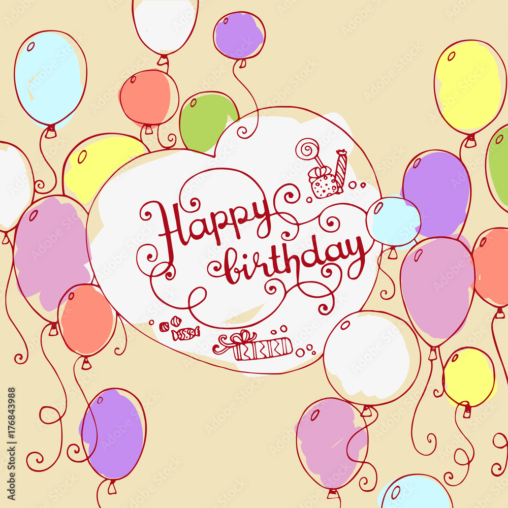 colorful hand drawn happy birthday doodle card