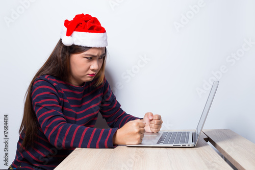 Sad woman at work in holiday