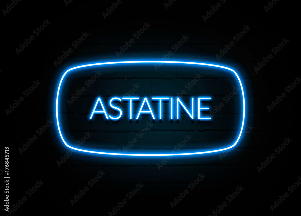 Astatine - colorful Neon Sign on brickwall Astatine - colorful Neon Sign on brickwall