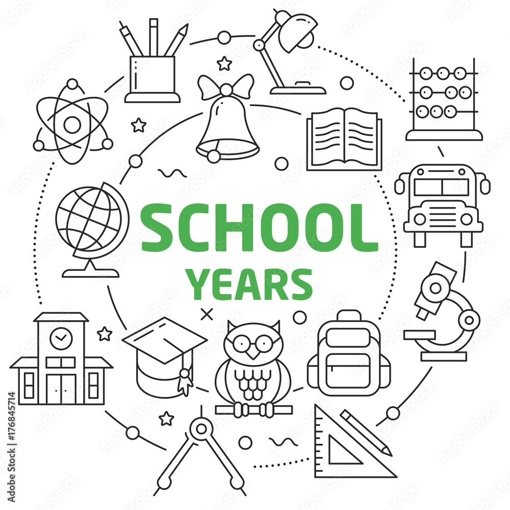 Fototapeta premium School years Linear illustration