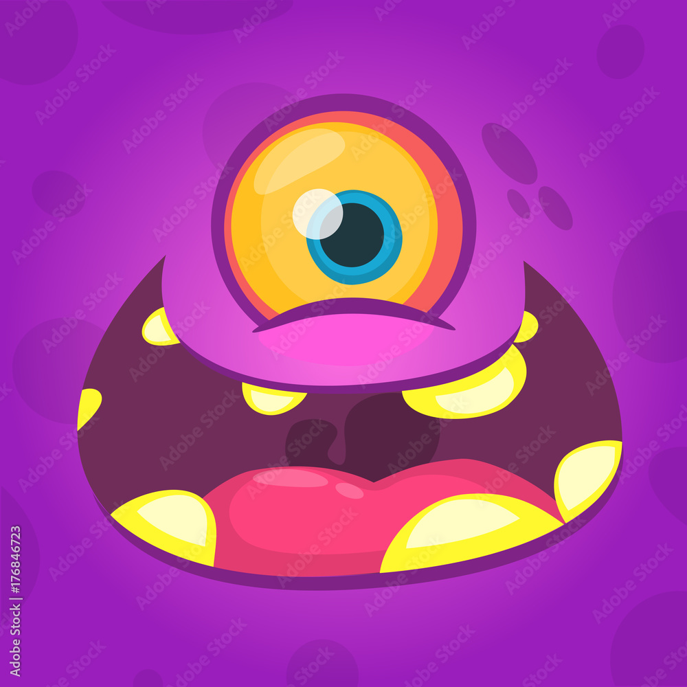 Cartoon cute monster face avatar with one eye. Vector illustration Cartoon cute monster face avatar with one eye. Vector illustration