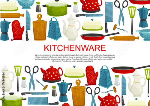 Kitchenware, kitchen utensils and tool banner