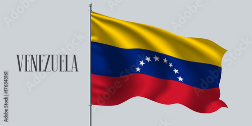Venezuela waving flag on flagpole vector illustration