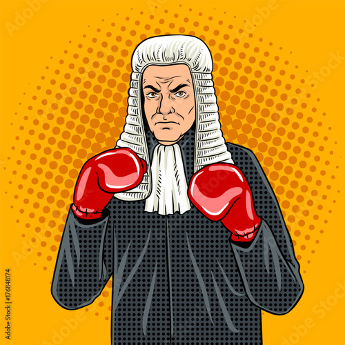 Judge with boxing gloves pop art vector