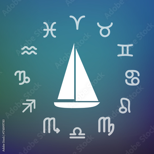 Horoscope circle with a ship