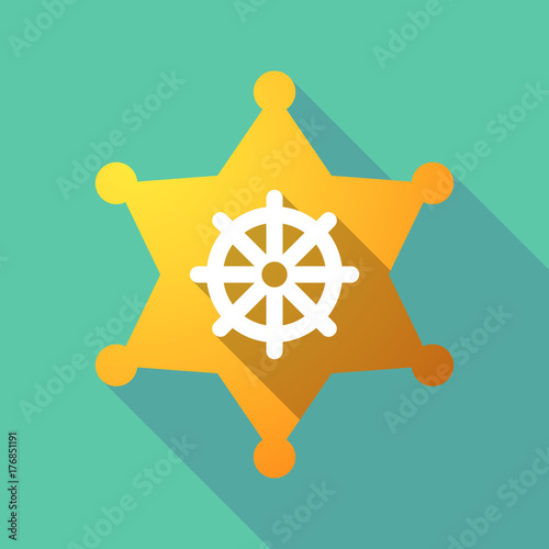 Long shadow sheriff star with a dharma chakra sign