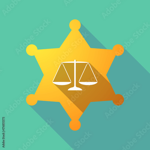 Long shadow sheriff star with a justice weight scale sign