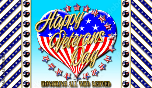 Happy Veterans Day, 3D Illustration, Honoring all who served, American holiday template.