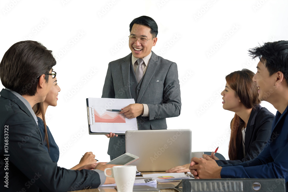 asian businessman present financial chart with team in the meeting asian businessman present financial chart with team in the meeting