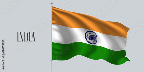 India waving flag on flagpole vector illustration