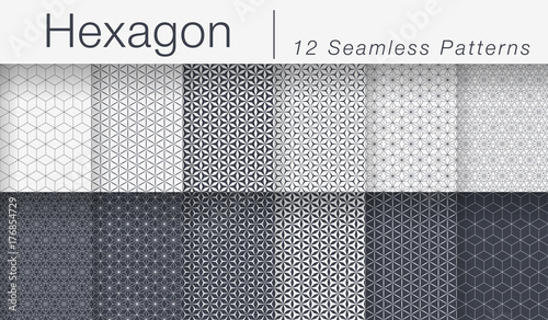 Set of Minimalist Seamless Vector Patterns. Hexagonal Tiles