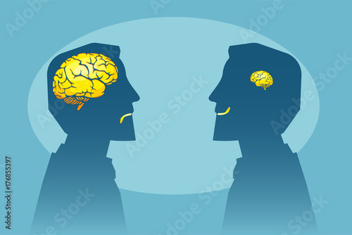 Vector of two man with different brain sizes looking at each other