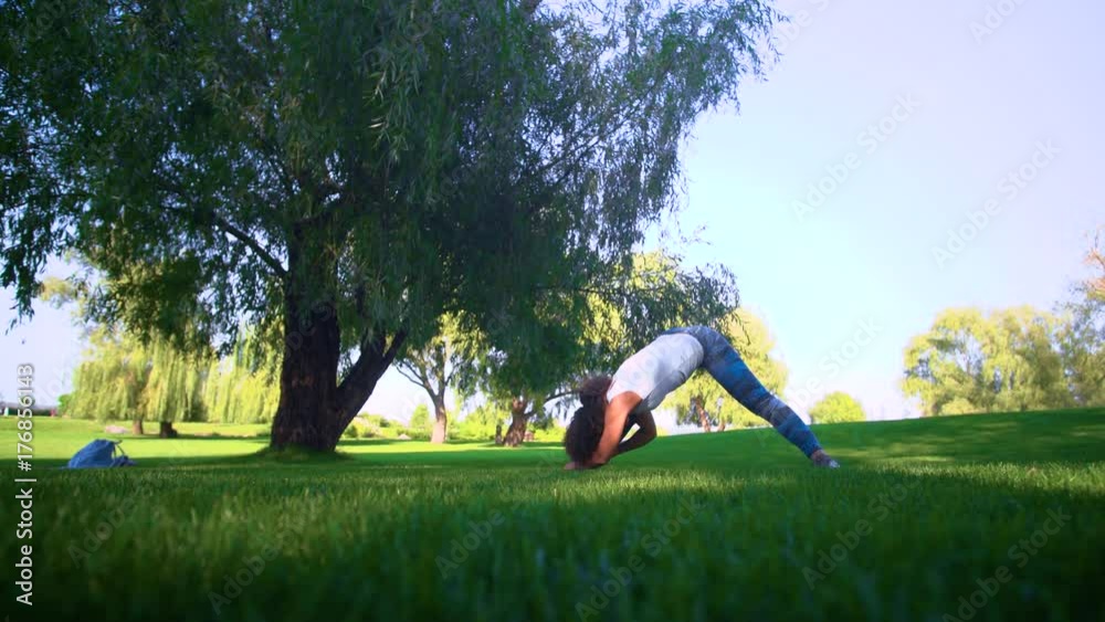 Young woman does workout Young woman does workout