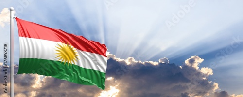 Kurdistan flag on blue sky. 3d illustration photo