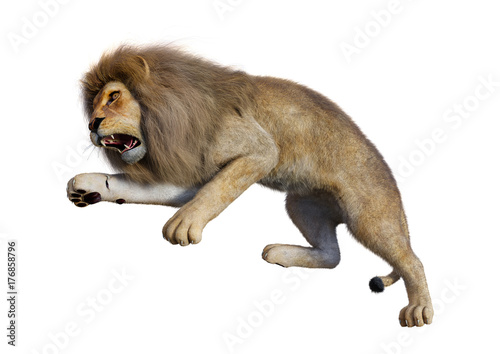Fototapeta Naklejka Na Ścianę i Meble -  3D Rendering Male Lion on White