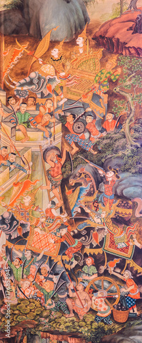 Buddhist temple mural painting art in Thailand