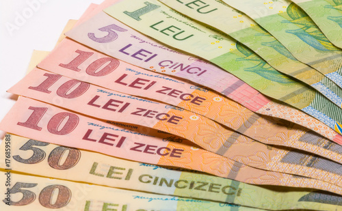 Romanian coins and banknotes, close-up