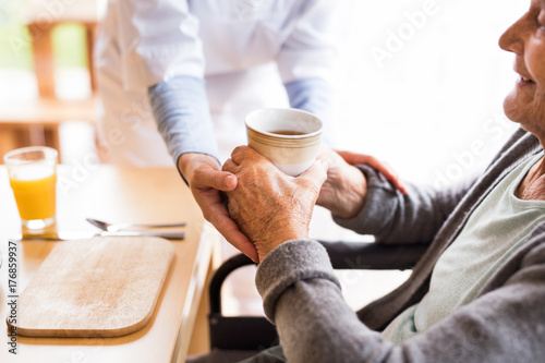 Bild auf Leinwand Unrecognizable health visitor and a senior woman during home vis