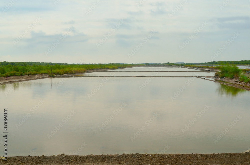 salt evaporation pond in thailand