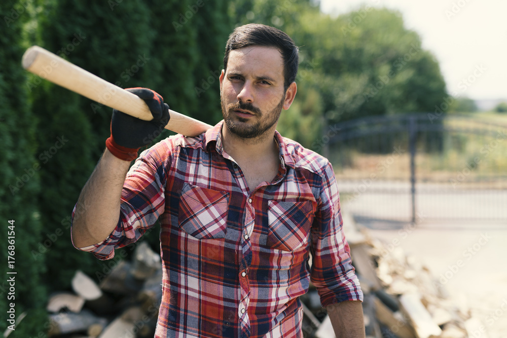 Obraz premium Lumberjack and hatchet