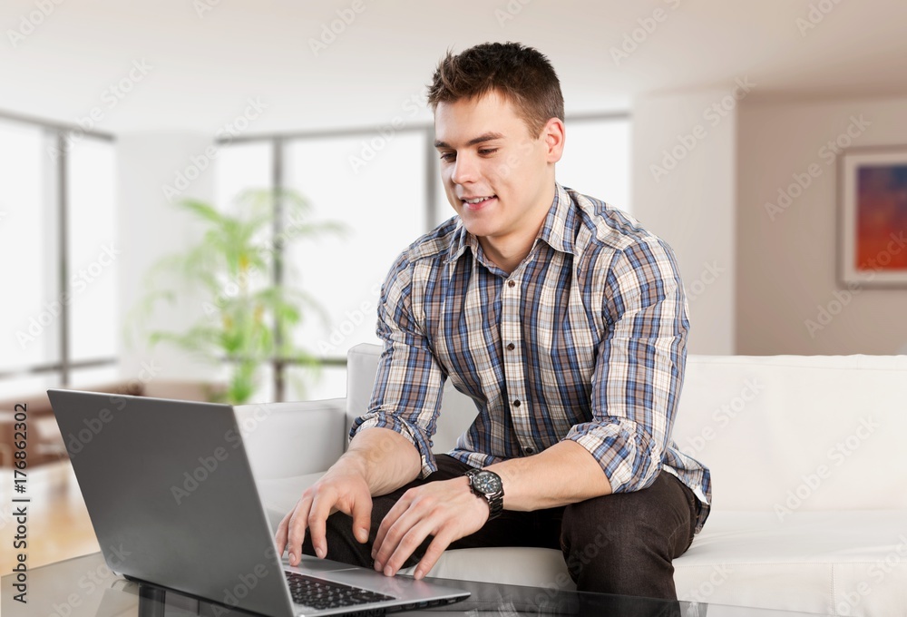 Men work on laptop. Men work on laptop.