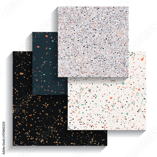Set of terrazzo backgrounds, collection of seamless pattern, vector illustration
