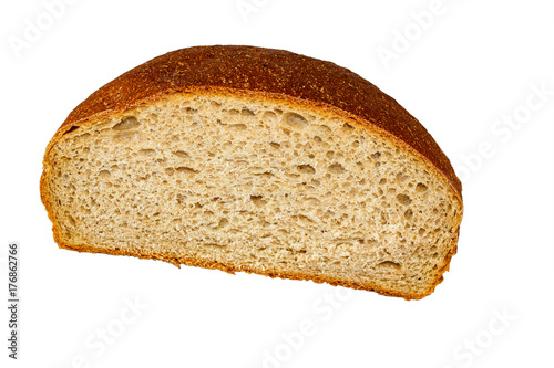Cut rye bread isolated on white background