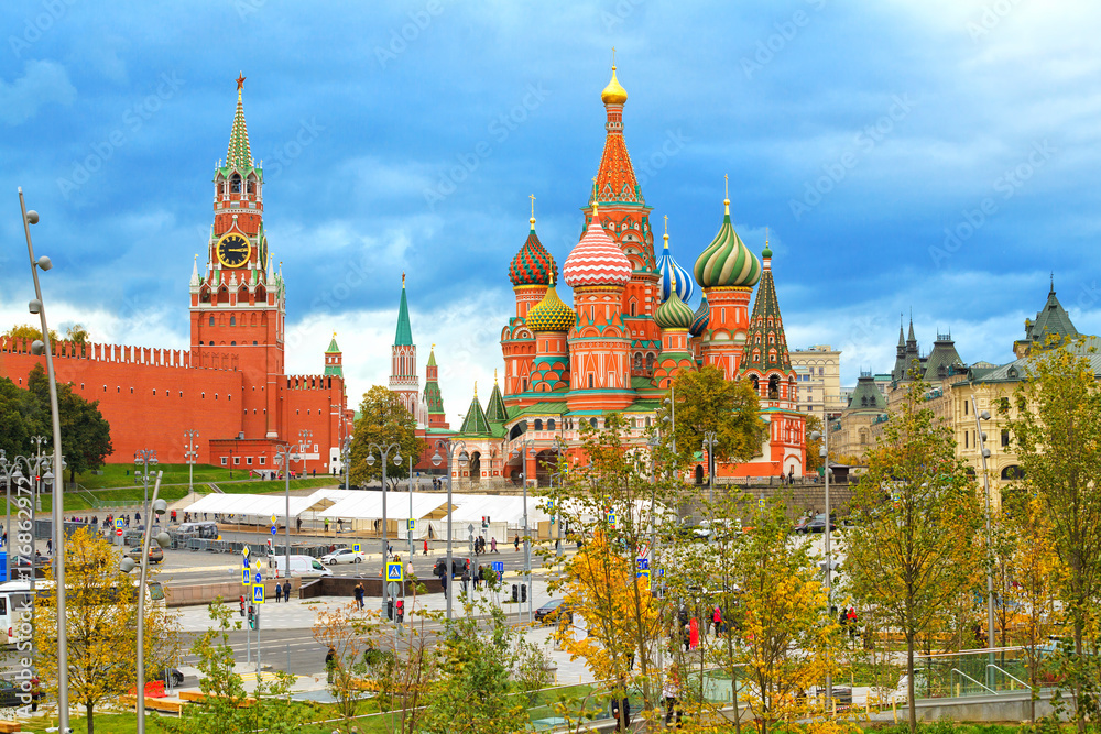 Kremlin and Cathedral of St. Basil at the Red Square in Moscow, Russia.