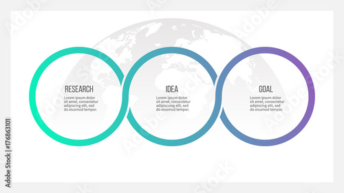 Business process. Timeline infographics with 3 options, circles. Vector template.
