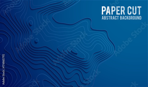 Paper cut banner concept. Paper carve blue gradient for card poster brochure flyer design in blue colors. 3d abstract background