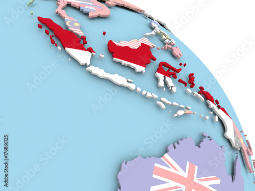 Flag of Indonesia on globe