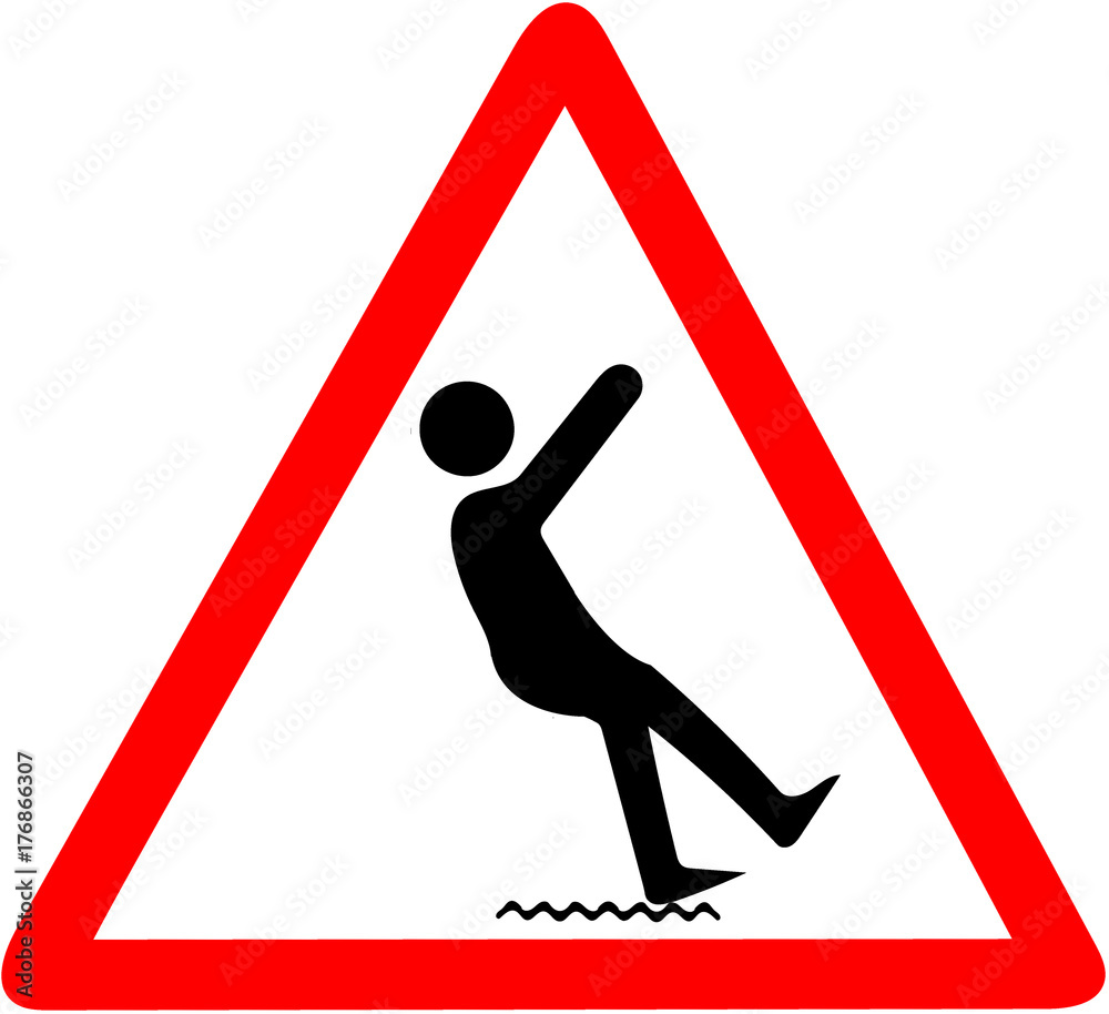 wet ground danger of falling warning.Red triangular warning symbol sign