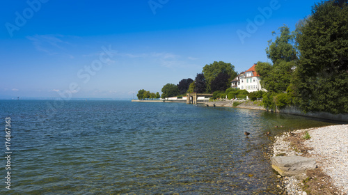View to the old castle jetty in Friedrichshafen at Lake Constance - Friedrichshafen, Lake Constance, Baden-Wuerttemberg, Germany, Europe