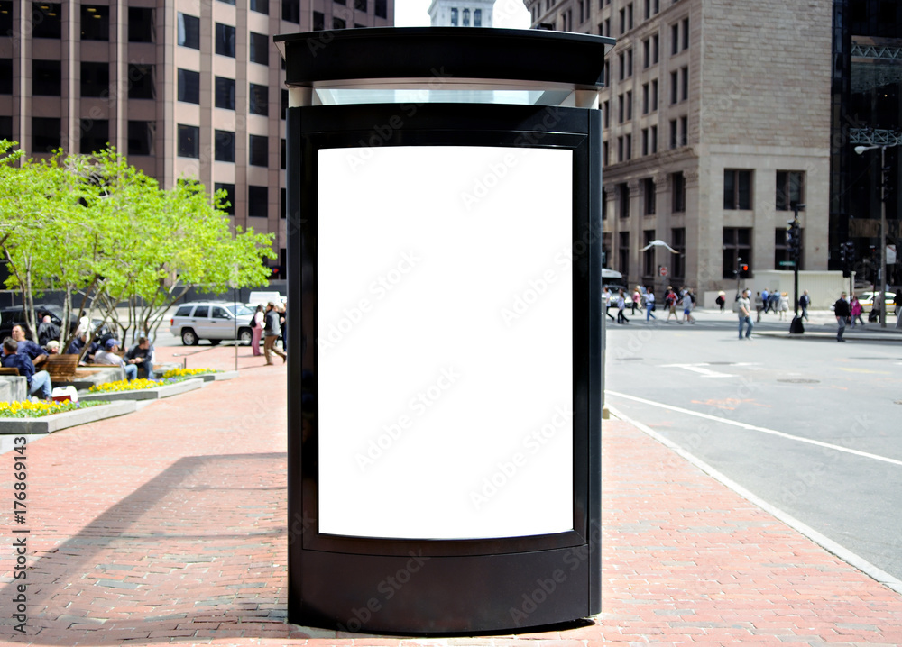 Frontal View of Bus Shelter Billboard in the City Frontal View of Bus Shelter Billboard in the City