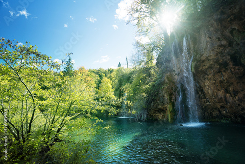 waterfall in forest  Plitvice Lakes  Croatia