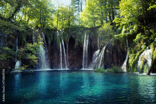 waterfall in forest  Plitvice Lakes  Croatia
