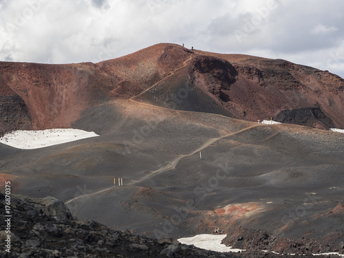 Brown lava fields and hiking trail around the volcano Eyjafjallajokull photo