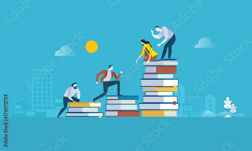 Flat design style web banner for the path to success, levels of education, staff training, specialization, learning support. Vector illustration concept for web design, marketing, and print material. photo