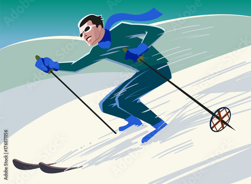 mountain skier slides from the mountain