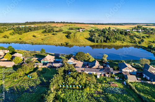 Aerial view of Maloe Gorodkovo, a typical village on the Central Russian Upland, Kursk region of Russia photo