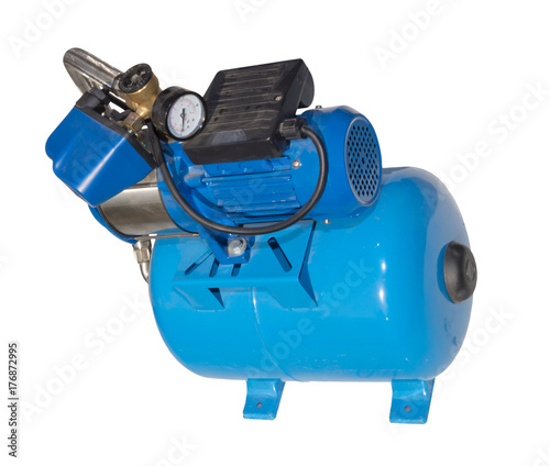 Individual pump station for the home. Electric high pressure pump isolated on white