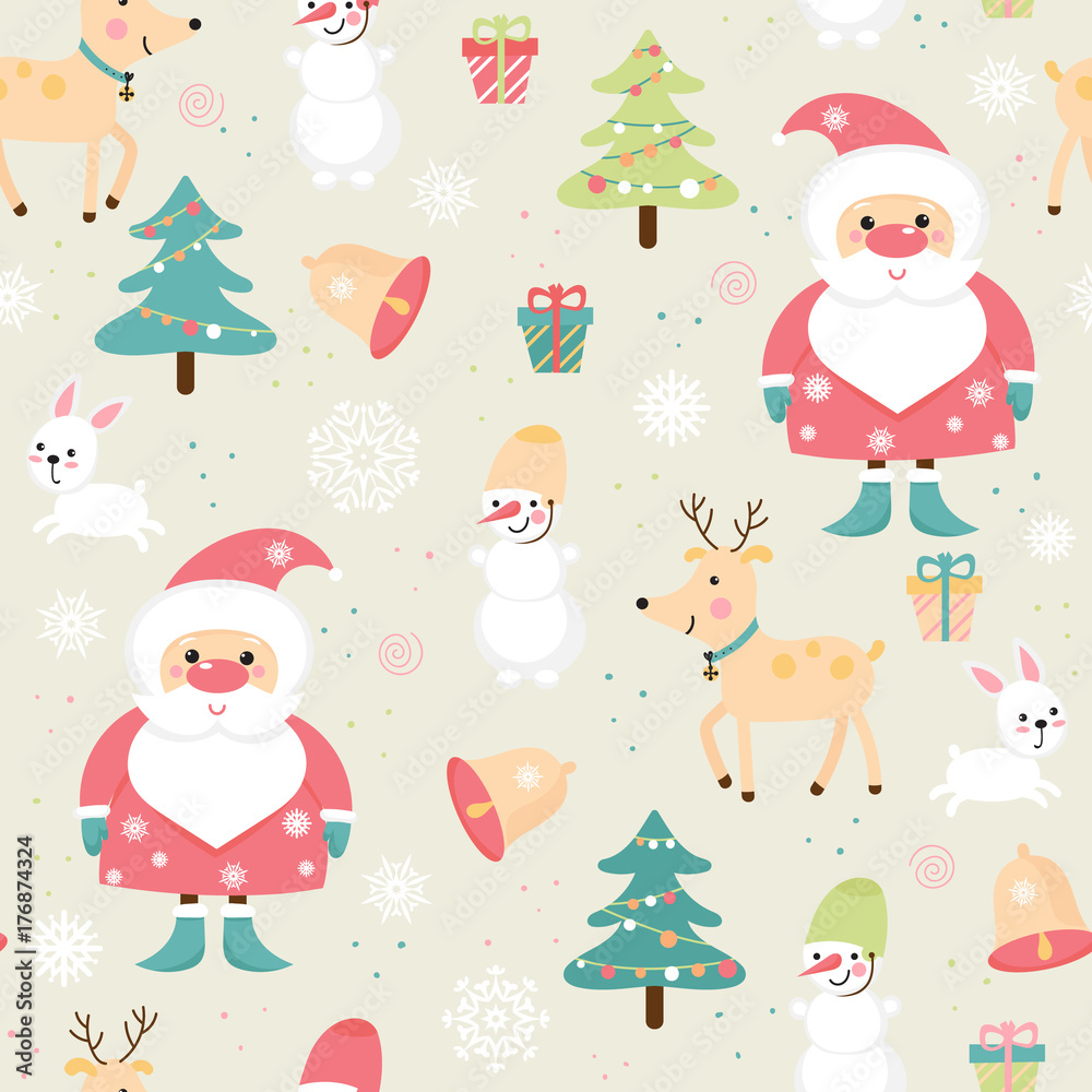 Christmas seamless pattern with cartoon Santa