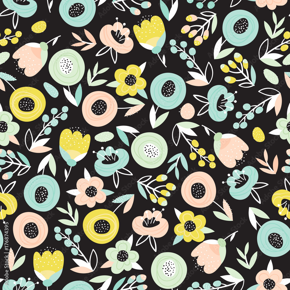 Naklejka premium Floral pattern on black background