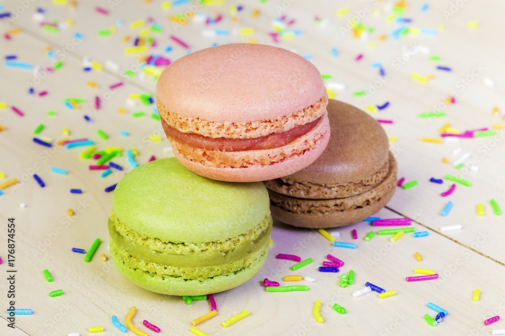 Macrons in various colors on table